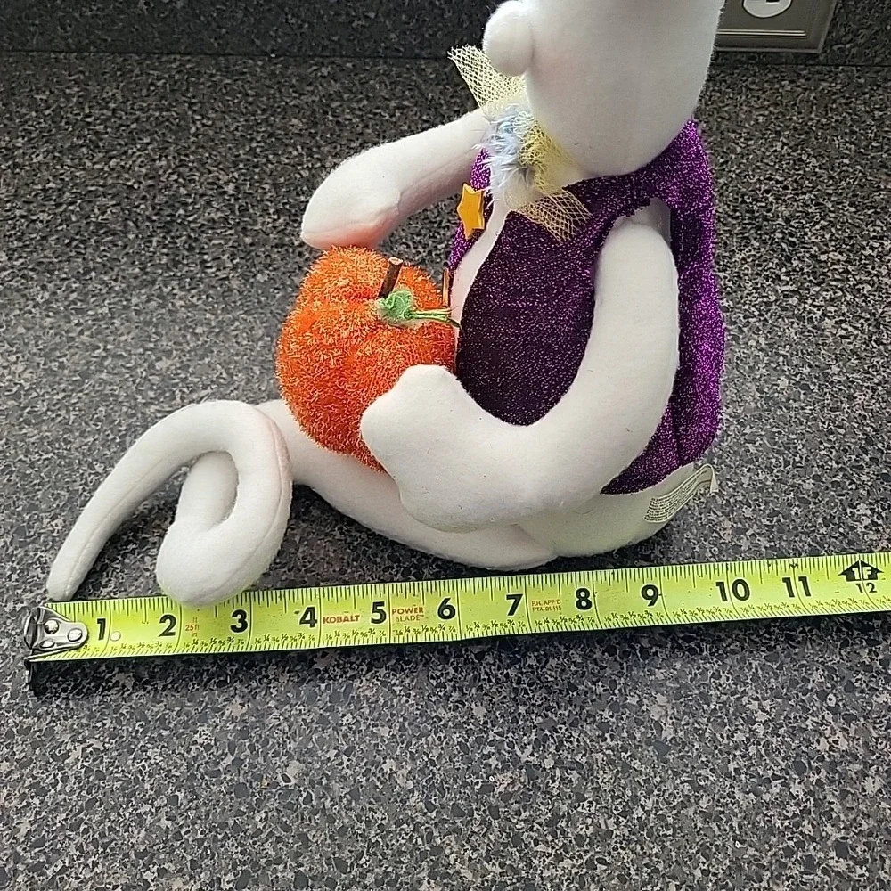 VINTAGE 2002 Halloween Ghost Shelf Sitter with Pumpkin Purple Vest Bow Tie‎
